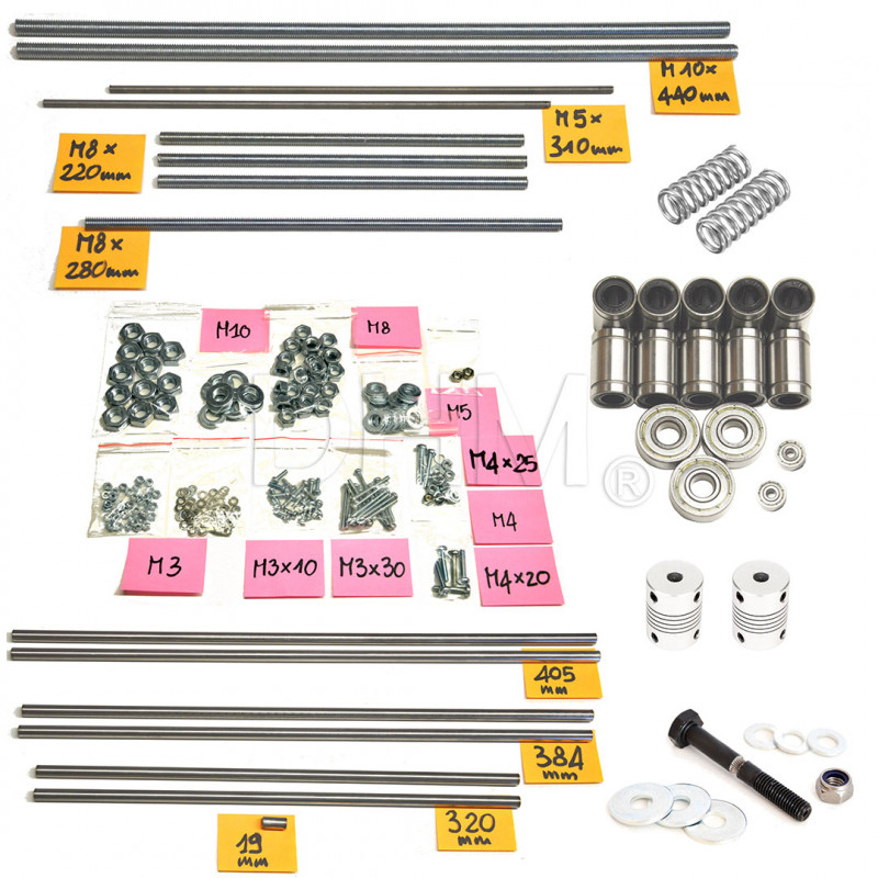 Kit de herrajes Prusa i3 - barras lisas y roscadas - rodamientos lineales y de bolas - perno 3D con fresa madre - muelles - I...