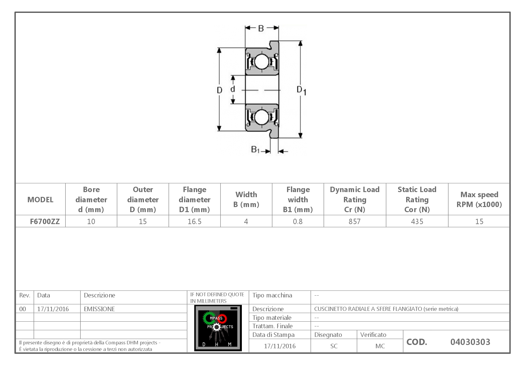 Cuscinetto Flangiato F6700zz 9864