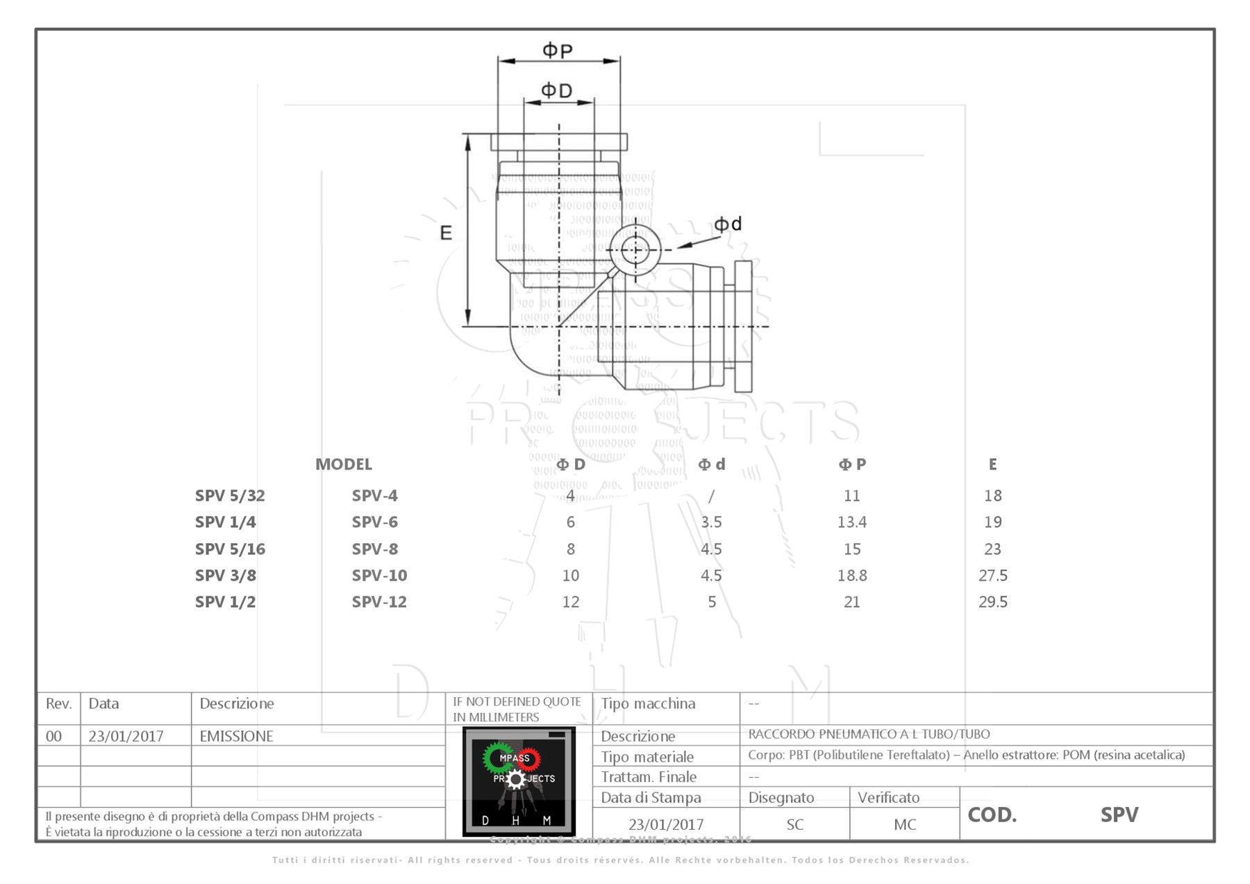 Push-in fitting union elbow PV 3/8