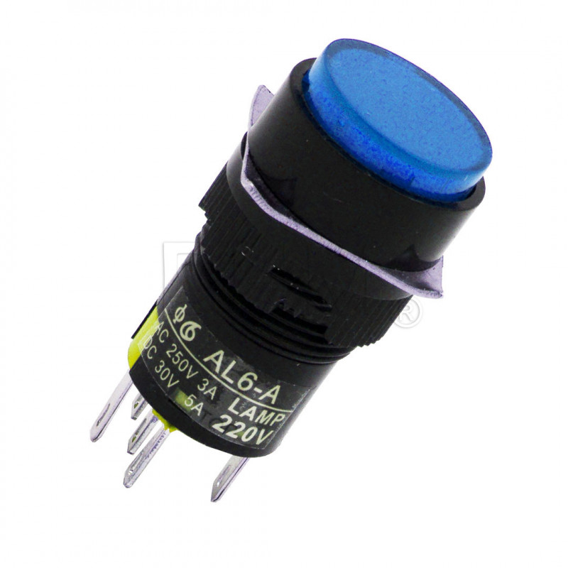 Botón azul 16 mm K16-371 24V LED redondo Botones 12050603 DHM