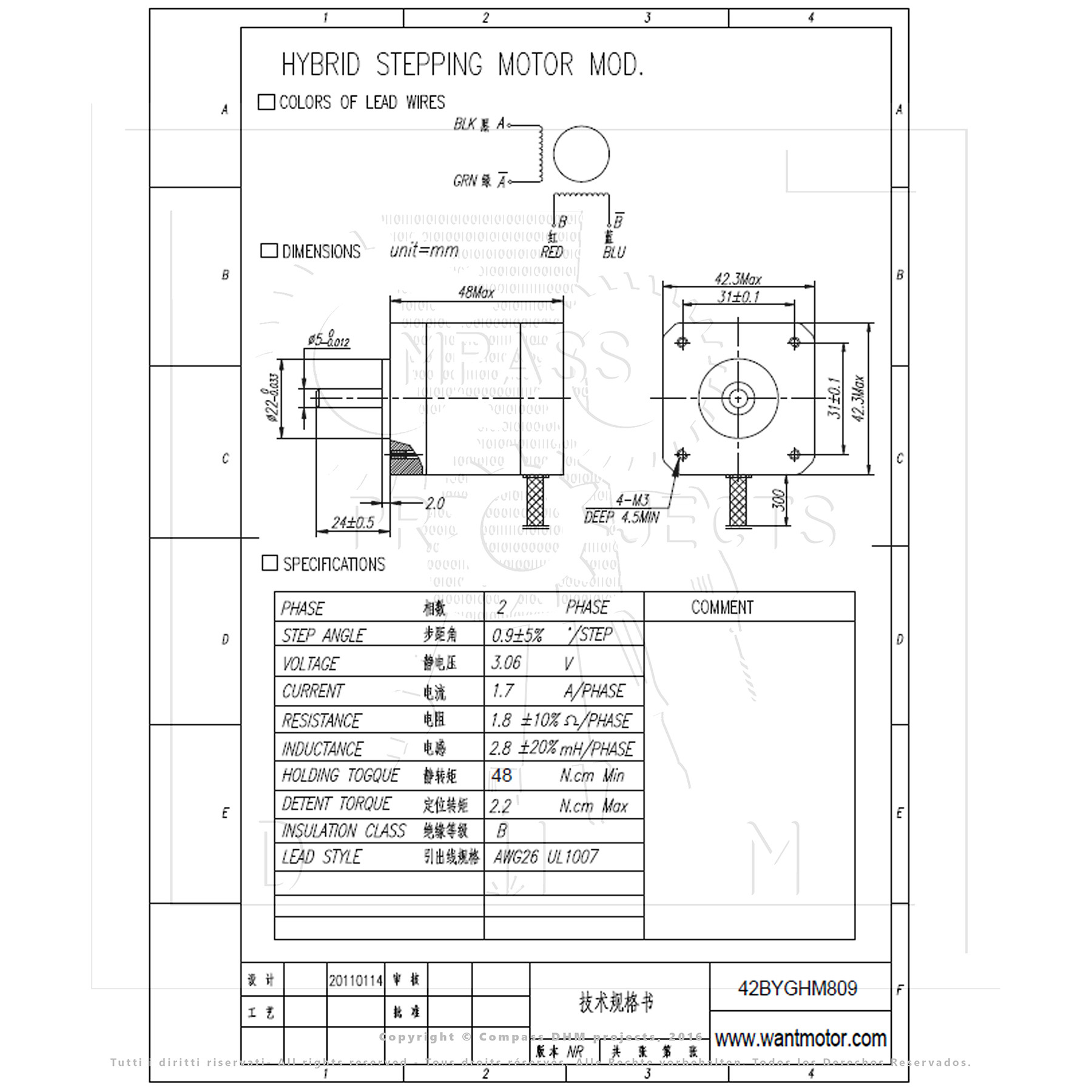 42BYGHM809 1.7A 0.9° Stepper motor stepper WANTAI NEMA 17 CNC 3D print