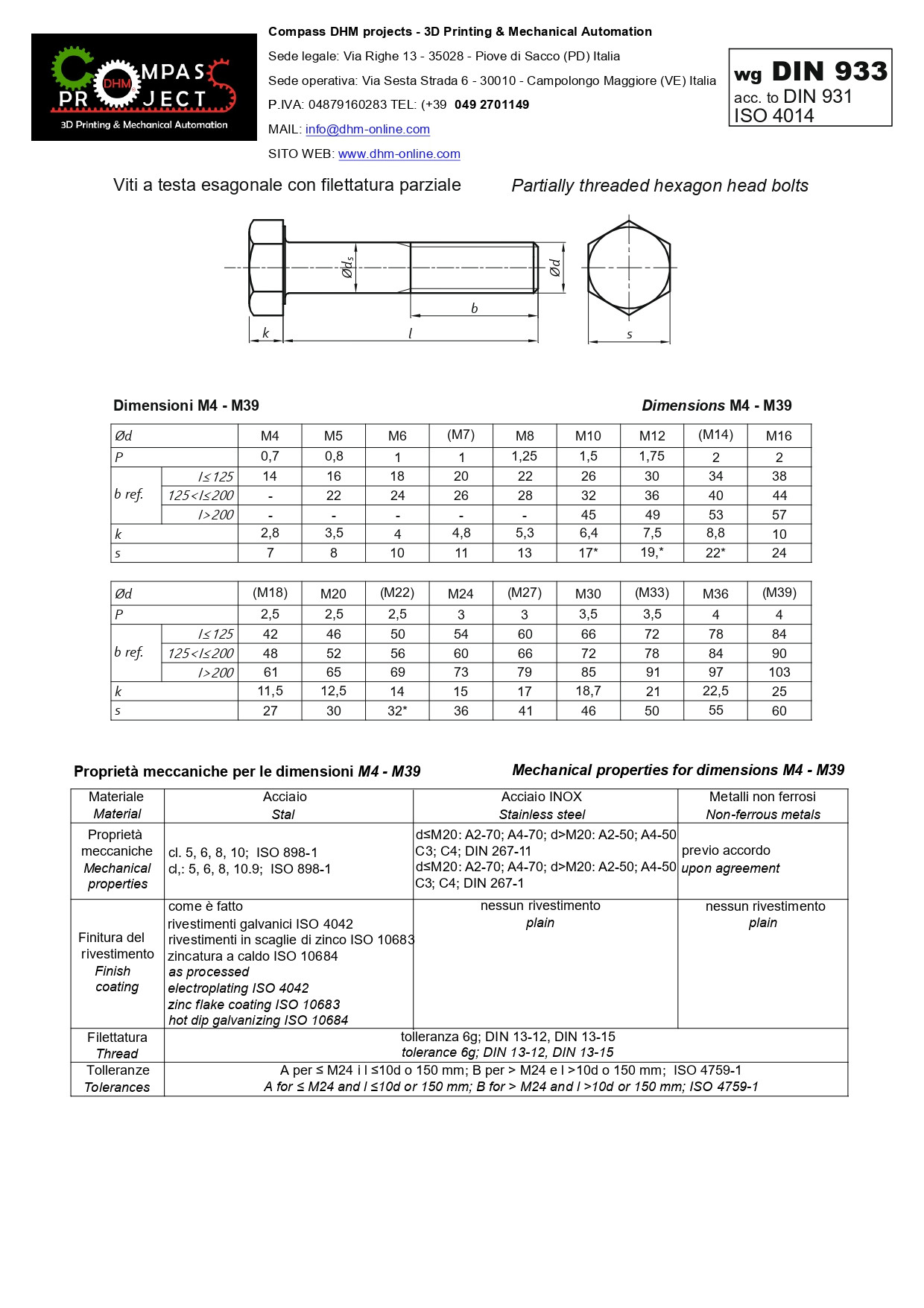 Vis 6x120 mm tête hexagonale filetage partiel classe 8.8 (à l'unité)