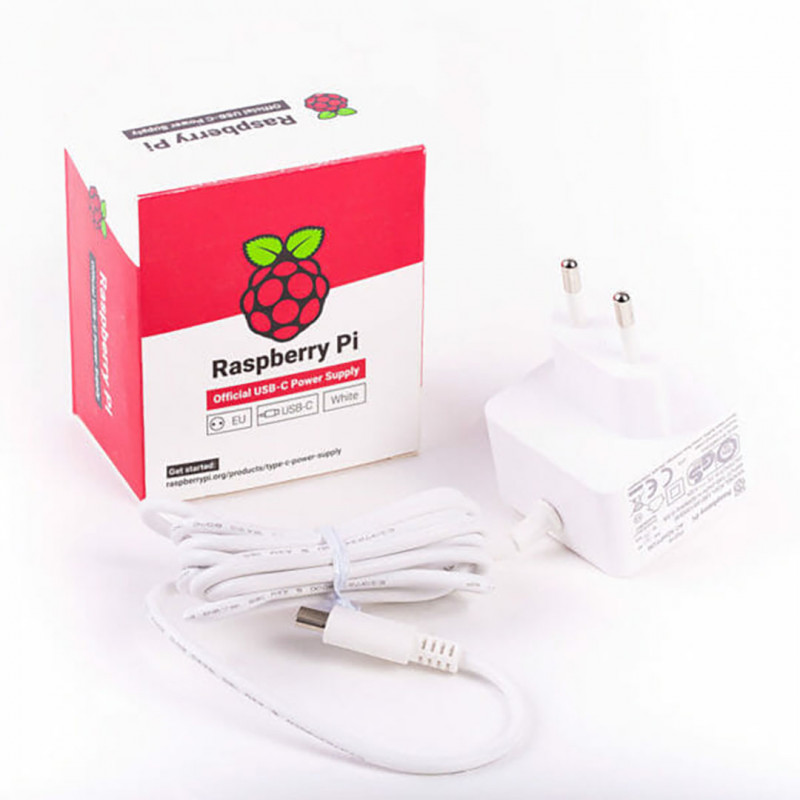 Raspberry Pi 4 Official Power Supply (5.1V - 3A) White with EU Plug HAT and accessories 19220019 Raspberry Pi