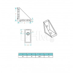 Soporte abierto con aletas laterales 90° para perfil serie 5 2020 Serie 5 (ranura 6) 14090166 DHM