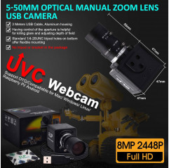 Cámara web ELP de 8 megapíxeles con objetivo Variofokus HD de 5 a 50 mm Herramientas 19900002 ELP