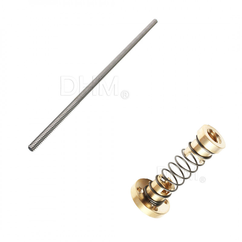 Tornillo sin fin trapezoidal Ø8 mm 4 principios paso 2 mm longitud 500 mm + casquillo T8 Anti-Backlas Tornillos trapezoidales...